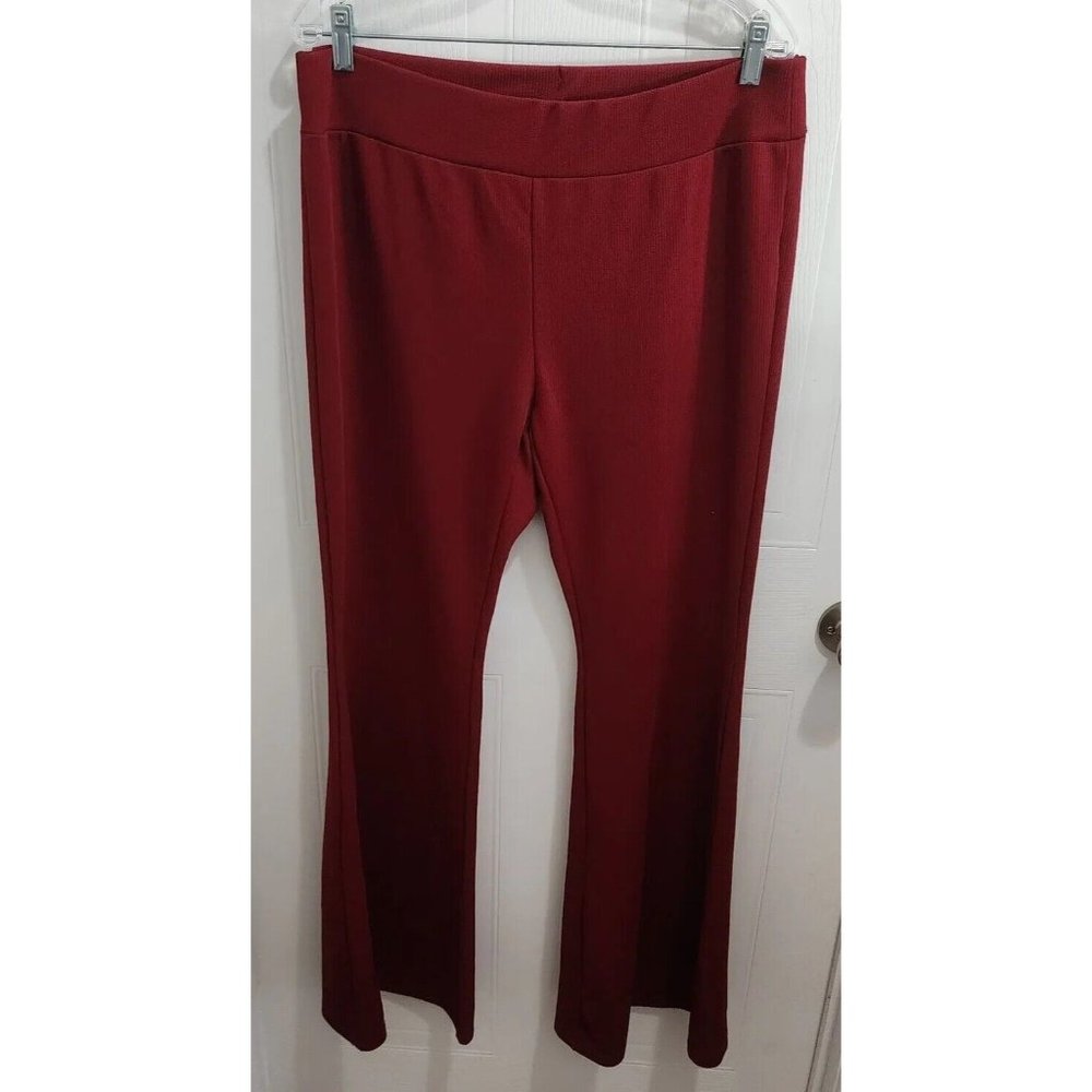 Shein Curve Women's Pull On Ribbed Stretch Flare Pants Elastic Waist‎ Red Sz 2XL